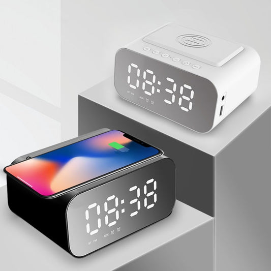 BT510 15W LED Clock Wireless Charging Bluetooth Speaker Multifunctional Smart Mirror Alarm Clock Audio(Iron Black) - Desktop Speaker by buy2fix | Online Shopping UK | buy2fix