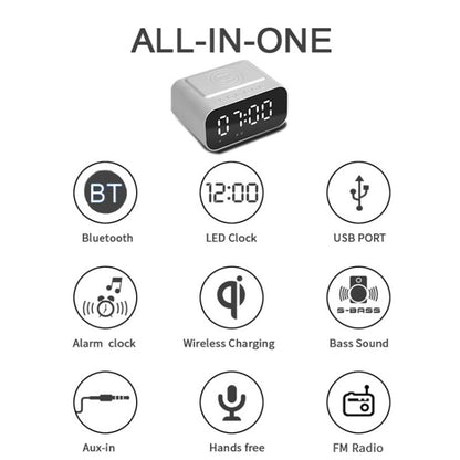 BT510 15W LED Clock Wireless Charging Bluetooth Speaker Multifunctional Smart Mirror Alarm Clock Audio(Iron Black) - Desktop Speaker by buy2fix | Online Shopping UK | buy2fix