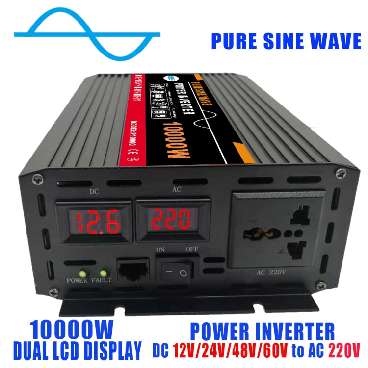 10000W (Actual 1500W) 12V to 220V High Power Car Sine Wave Inverter Power Converter - Pure Sine Wave by buy2fix | Online Shopping UK | buy2fix