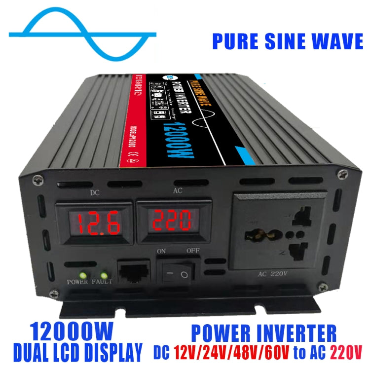 12000W (Actual 2000W) 12V to 220V High Power Car Sine Wave Inverter Power Converter - Pure Sine Wave by buy2fix | Online Shopping UK | buy2fix