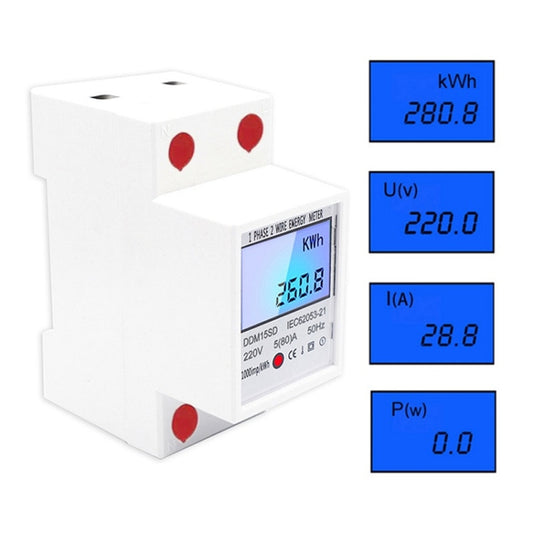 DDM15SD 5 (80) A Single-phase Multi-function Rail Meter with Backlight LCD Display - Current & Voltage Tester by buy2fix | Online Shopping UK | buy2fix