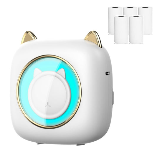 C23 Seven Colors Atmosphere Breathing Light Wireless Thermal Printer, Color: White+5 Rolls Thermal Paper by buy2fix