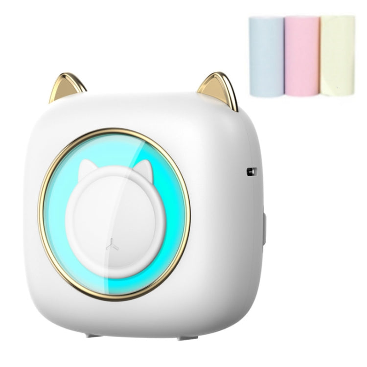 C23 Seven Colors Atmosphere Breathing Light Wireless Thermal Printer, Color: White+3 Rolls Color Paper by buy2fix