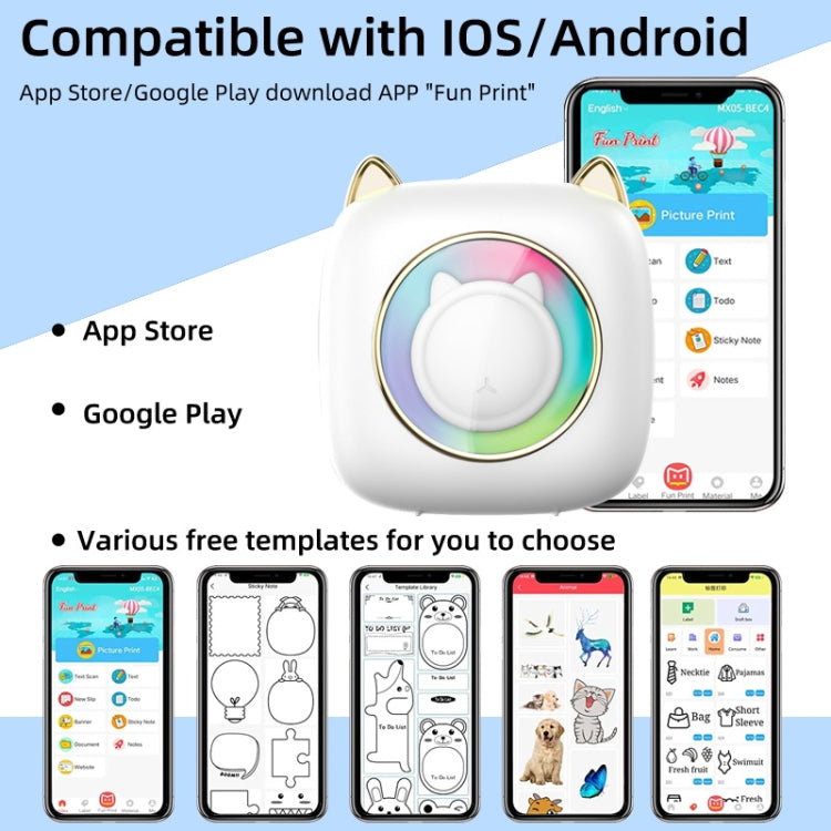 C23 Seven Colors Atmosphere Breathing Light Wireless Thermal Printer, Color: Blue Standard by buy2fix