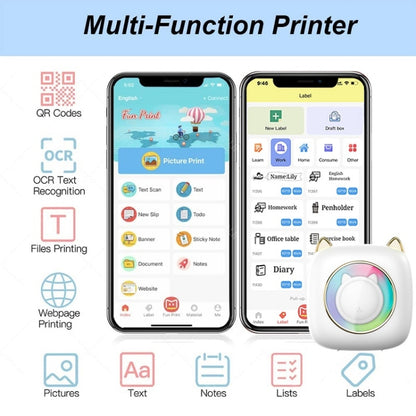 C23 Seven Colors Atmosphere Breathing Light Wireless Thermal Printer, Color: White+3 Rolls Color Paper by buy2fix
