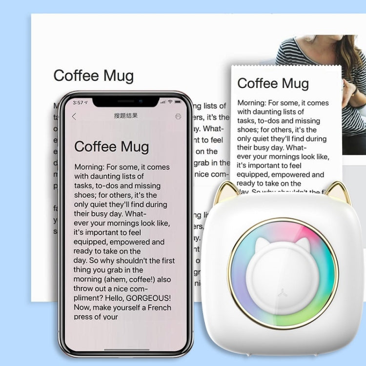 C23 Seven Colors Atmosphere Breathing Light Wireless Thermal Printer, Color: White+3 Rolls Color Paper by buy2fix