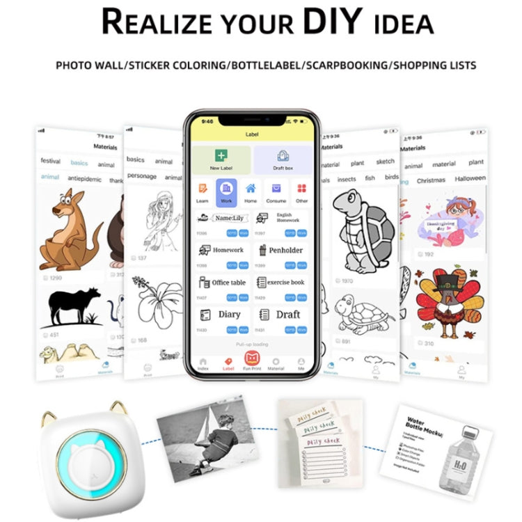 C23 Seven Colors Atmosphere Breathing Light Wireless Thermal Printer, Color: White+3 Rolls Color Paper by buy2fix