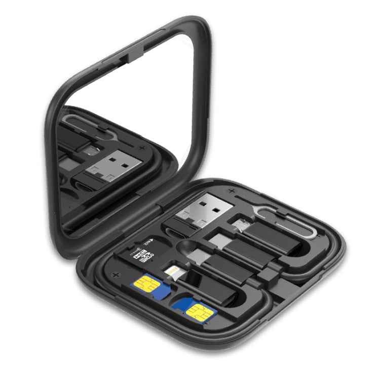 HE-C098 Multi-Functional USB Adapter Charging Cable Kit With Makeup Mirror & Phone Holder(Black) by buy2fix