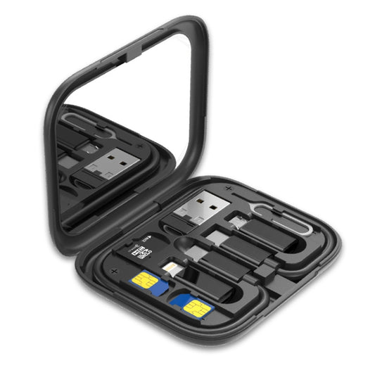 HE-C098 Multi-Functional USB Adapter Charging Cable Kit With Makeup Mirror & Phone Holder(Black) by buy2fix