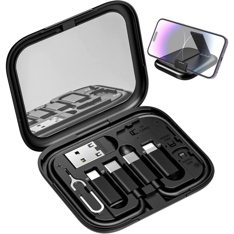 HE-C098 Multi-Functional USB Adapter Charging Cable Kit With Makeup Mirror & Phone Holder(Black) by buy2fix