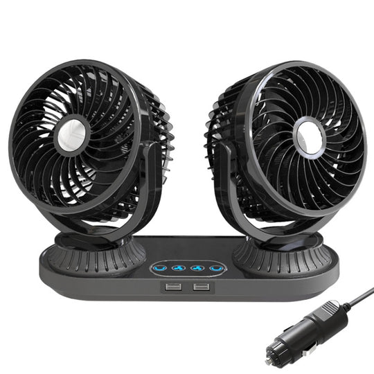 F623U 12V/24V Vehicle Electric Oscillating Head Rotatable Double Head Fan (Deluxe)