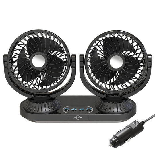 F623 12V/24V Vehicle Electric Oscillating Head Rotatable Double Head Fan (Basic)