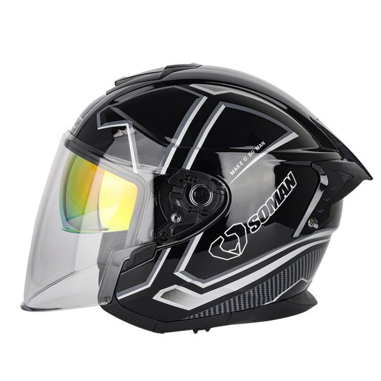 SOMAN Motorcycle Electric Bicycle Dual Lens Riding Helmet, Size: XL(Black Silver) by SOMAN