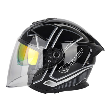 SOMAN Motorcycle Electric Bicycle Dual Lens Riding Helmet, Size: XL(Black Silver) by SOMAN
