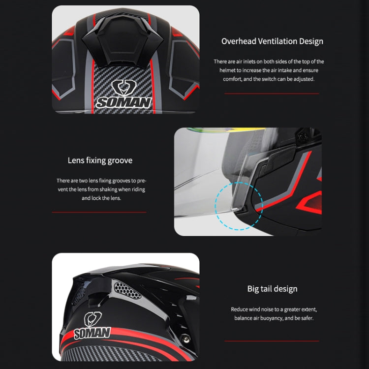 SOMAN Motorcycle Electric Bicycle Dual Lens Riding Helmet, Size: XL(Black Silver) by SOMAN