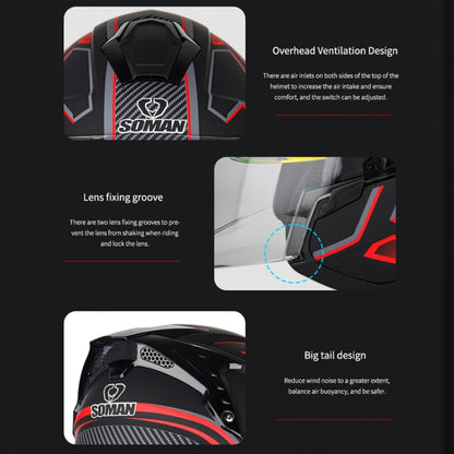 SOMAN Motorcycle Electric Bicycle Dual Lens Riding Helmet, Size: XL(Black Silver) by SOMAN