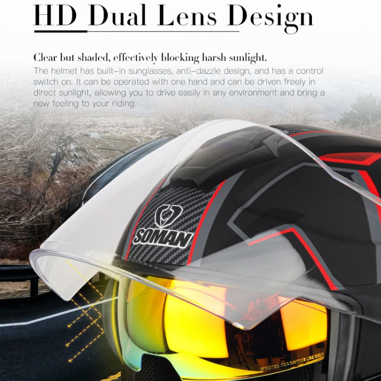 SOMAN Motorcycle Electric Bicycle Dual Lens Riding Helmet, Size: XL(Black Silver) by SOMAN