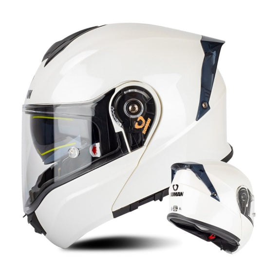 Casque de sécurité d'équitation à double lentille pour moto SOMAN Racing, taille: M (blanc perle)