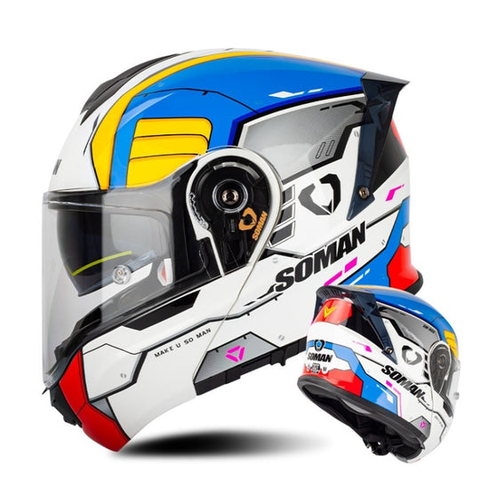 Casque de sécurité d'équitation à double lentille pour moto SOMAN Racing, taille: L (combinaison mobile)