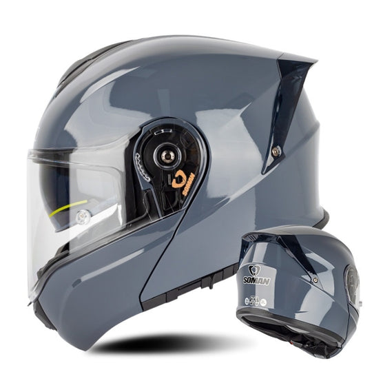 Casque de sécurité de conduite à double lentille pour moto SOMAN Racing, taille: L (gris ciment)