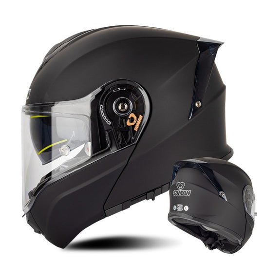 Casque de sécurité de conduite à double lentille pour moto SOMAN Racing, taille: L (noir mat)