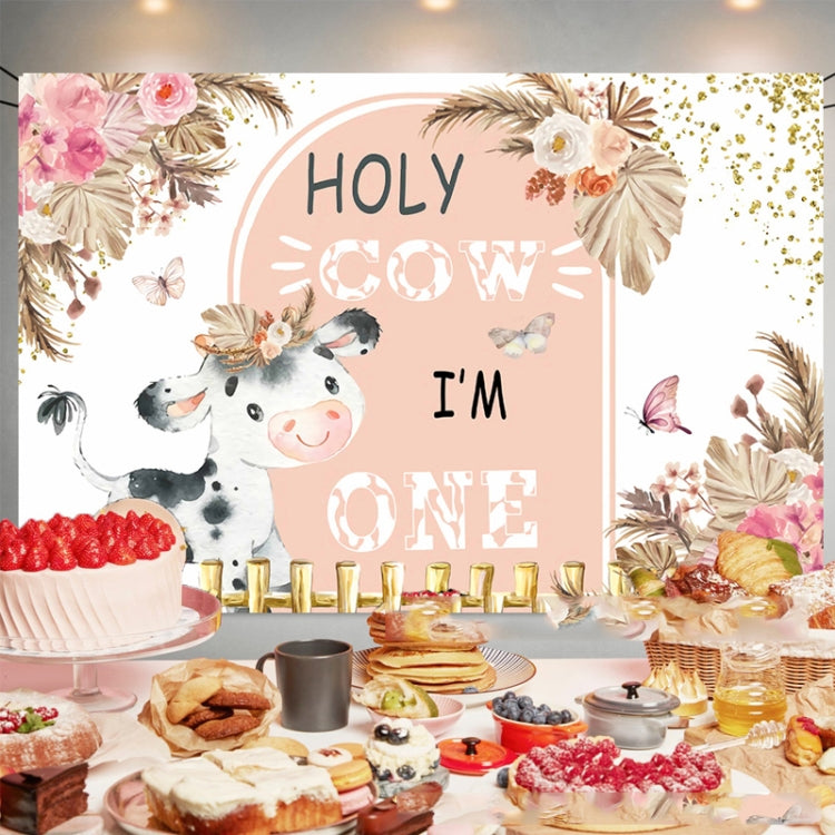 180x120cm Dairy Cow 1st Birthday Party Decoration Banner Hanging Flag Background Cloth by buy2fix