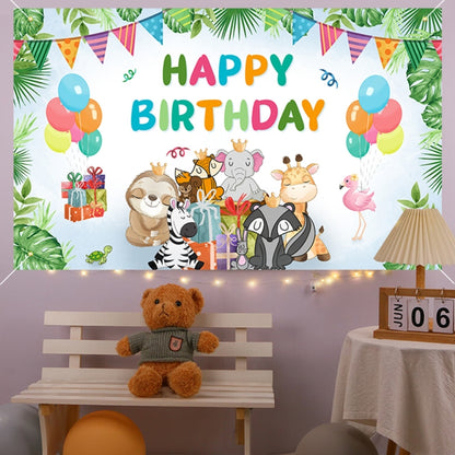 180x90cm Animal Birthday Theme Backdrop Cloth Party Decoration(2023SRB92) by buy2fix