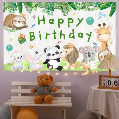 180x90cm Animal Birthday Theme Backdrop Cloth Party Decoration(2023SRB93) by buy2fix