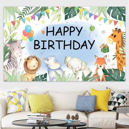 180x90cm Animal Birthday Theme Backdrop Cloth Party Decoration(2023SRB94) by buy2fix