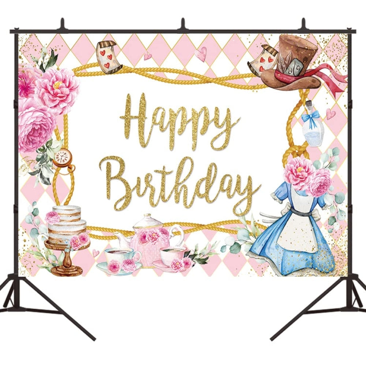 150 x 100cm Pink Flowers Cake Cartoon Birthday Background Cloth Birthday Decoration Banner Hanging Flags by buy2fix