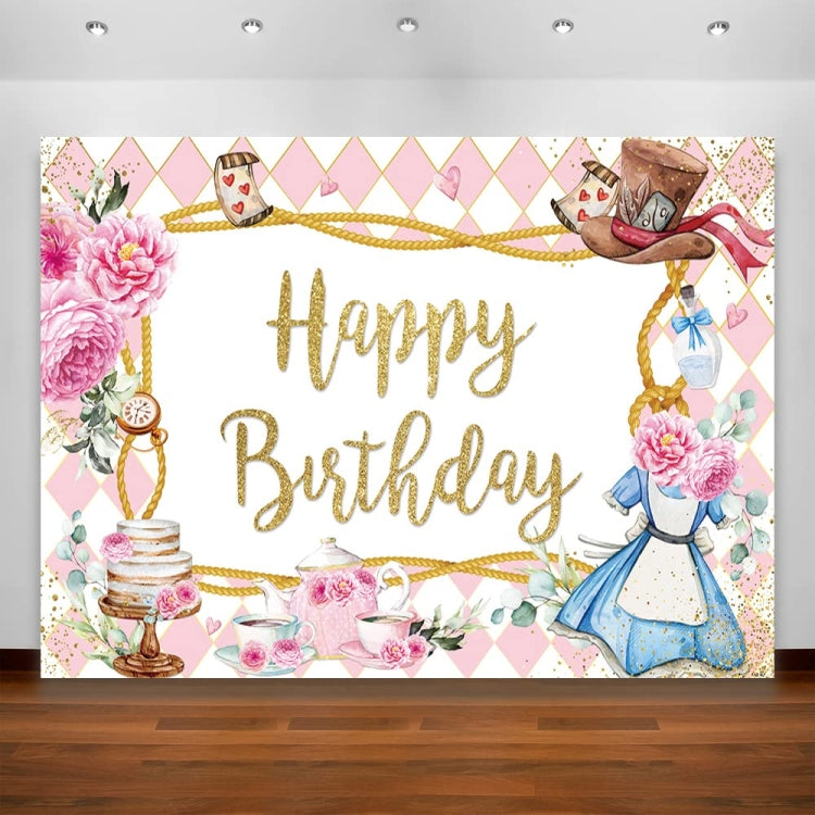 180 x 120cm Pink Flowers Cake Cartoon Birthday Background Cloth Birthday Decoration Banner Hanging Flags by buy2fix