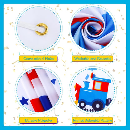 180x110cm Train Cartoon Children Birthday Background Cloth Faber Decoration by buy2fix