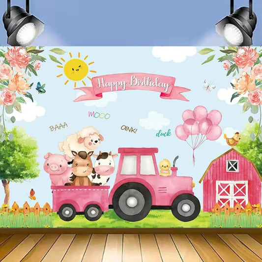 150 x 100cm Farm Animal Truck Backdrop Boy Happy Birthday Background Party Decorations by buy2fix