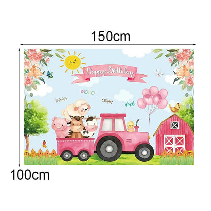 150 x 100cm Farm Animal Truck Backdrop Boy Happy Birthday Background Party Decorations by buy2fix