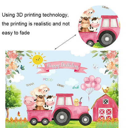 150 x 100cm Farm Animal Truck Backdrop Boy Happy Birthday Background Party Decorations by buy2fix