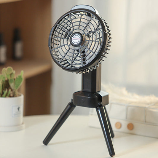 Outdoor Camping USB Charging Fan Tent Swing Head Fan With Tripod LED Light(Black) by buy2fix