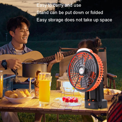 Outdoor Camping USB Charging Fan Tent Swing Head Fan With Tripod LED Light(Black Orange) by buy2fix