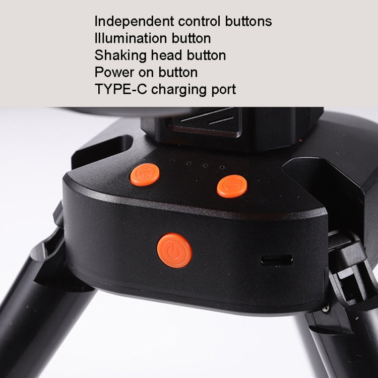 Outdoor Camping USB Charging Fan Tent Swing Head Fan With Tripod LED Light(Black Orange) by buy2fix