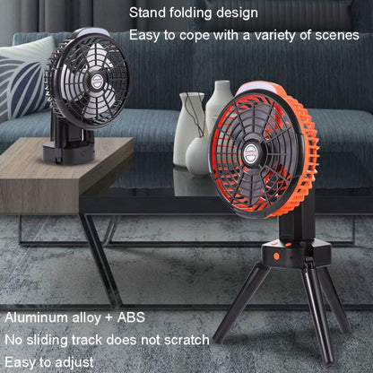 Outdoor Camping USB Charging Fan Tent Swing Head Fan With Tripod LED Light(Black Orange) by buy2fix
