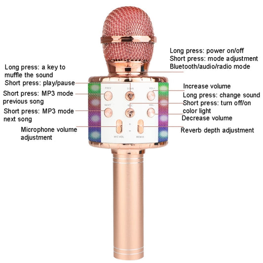 WS-858L LED Light Flashing Wireless Capacitance Microphone Comes With Audio Mobile Phone Bluetoon Live Microphone(Gold) - Microphone by buy2fix | Online Shopping UK | buy2fix