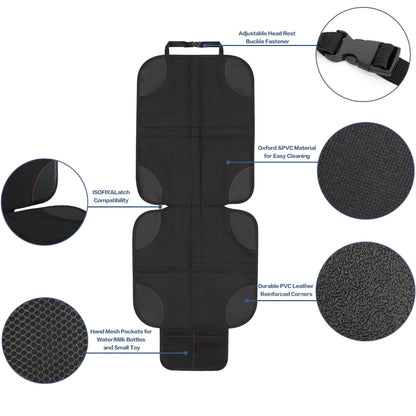 2pcs Child Car Seat Protector Non-Slip Base Material + Waterproof 600D Fabric(Black Line) by buy2fix