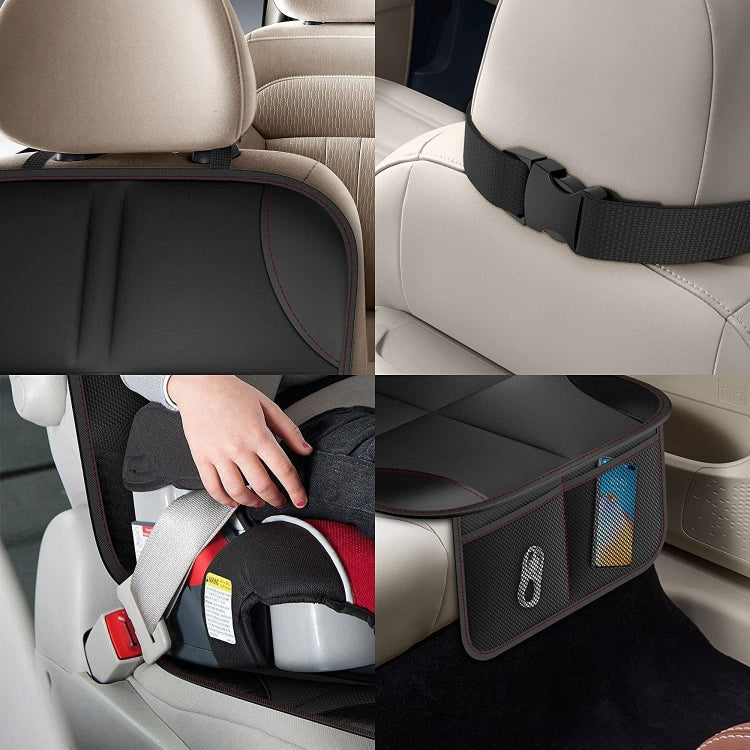 2pcs Child Car Seat Protector Non-Slip Base Material + Waterproof 600D Fabric(Black Line) by buy2fix