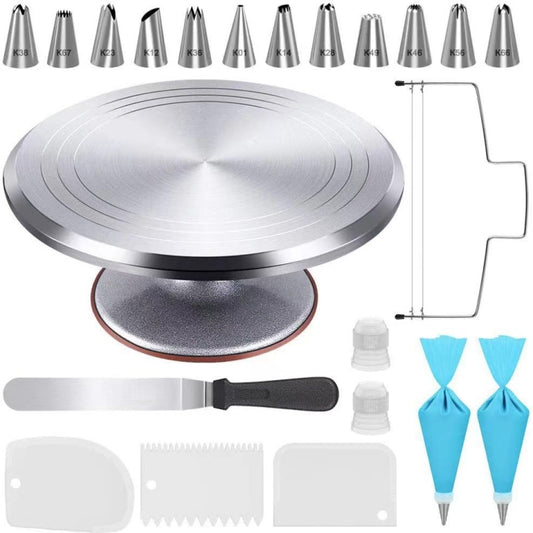 22 In 1  Aluminum Alloy Cake Turntable Piping Tip Set DIY Baking Tools - Baking Pastry Tools by buy2fix | Online Shopping UK | buy2fix