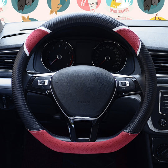 38cm Cute Rabbit Women Cartoon Car Steering Wheel Cover, Color: D Type Black Red