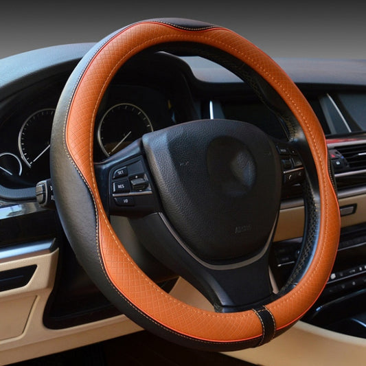 38cm Car Embossed Leather Steering Wheel Cover, Color: Black Light Coffee - Steering Wheel Accessories by buy2fix | Online Shopping UK | buy2fix
