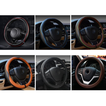 38cm Car Embossed Leather Steering Wheel Cover, Color: All Coffee - Steering Wheel Accessories by buy2fix | Online Shopping UK | buy2fix