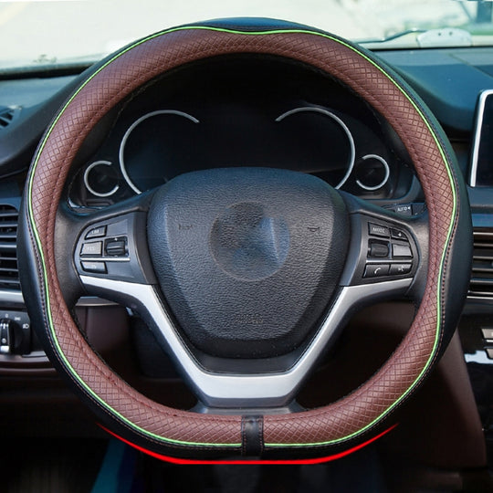 38cm Car Embossed Leather Steering Wheel Cover, Color: D Type Black Coffee