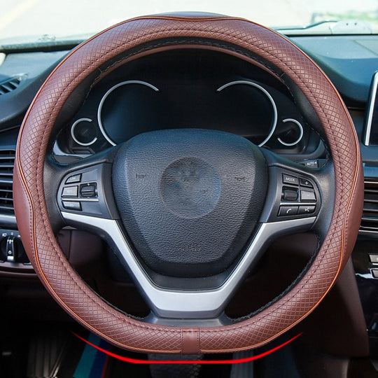38cm Car Embossed Leather Steering Wheel Cover, Color: D Type All Coffee