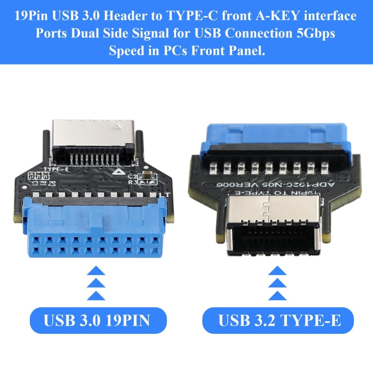 USB 3.0 19PIN Header to Type-E Front A-Key Interface Extend USB Ports to PC, Spec: Up-high by buy2fix