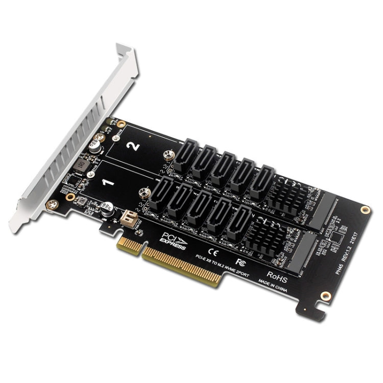 Double NVME Raid PCI-EX8 Split Card To SATA10 Port Transfer Card by buy2fix